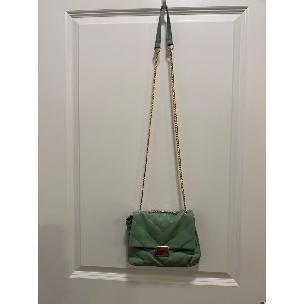 3AM Forever Mint Green Chevron Quilted Crossbody‎ Bag Gold Chain Strap